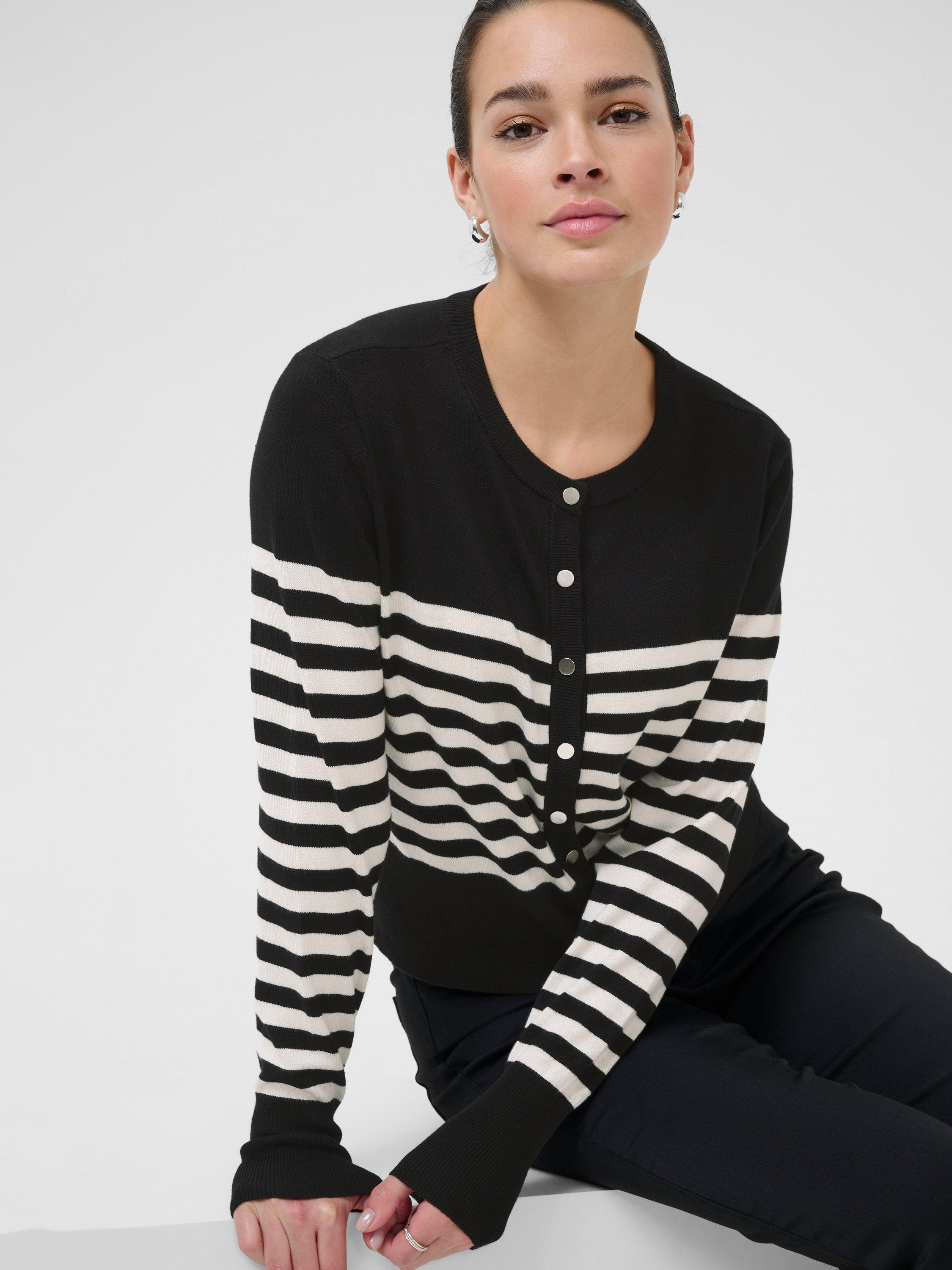 Product image 4 of 6, which shows KAFFE Lizza Stripe Cardigan, Black/Multi, XS