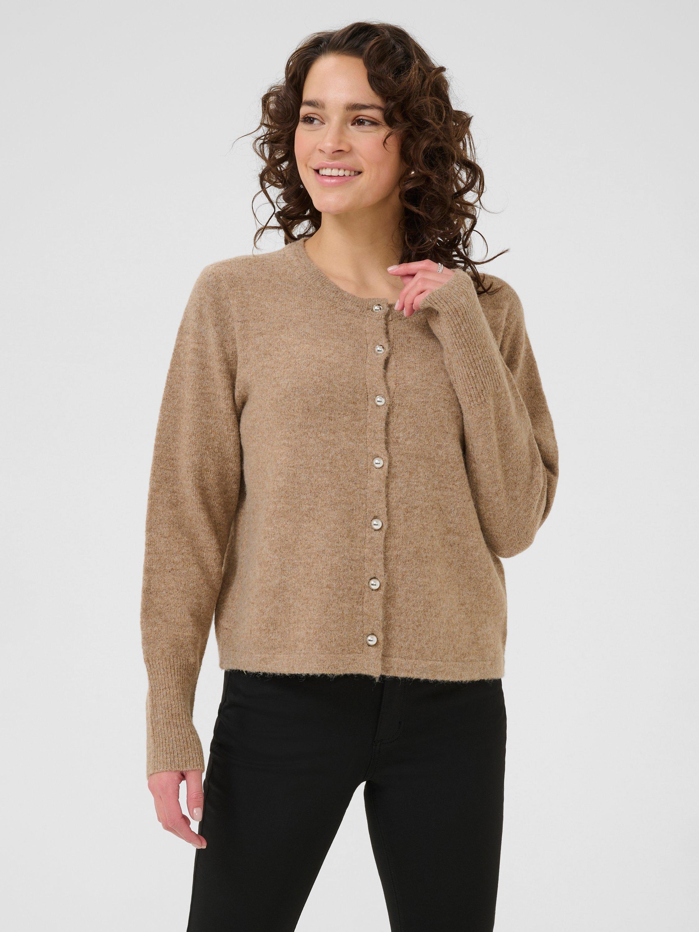 Product image 1 of 6, which shows KAFFE Niel Knitted Long Sleeve Cardigan, Coconut Melange, XS