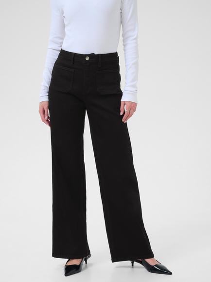 KAFFE Brook High Waist Wide Leg Jeans, Black, Black