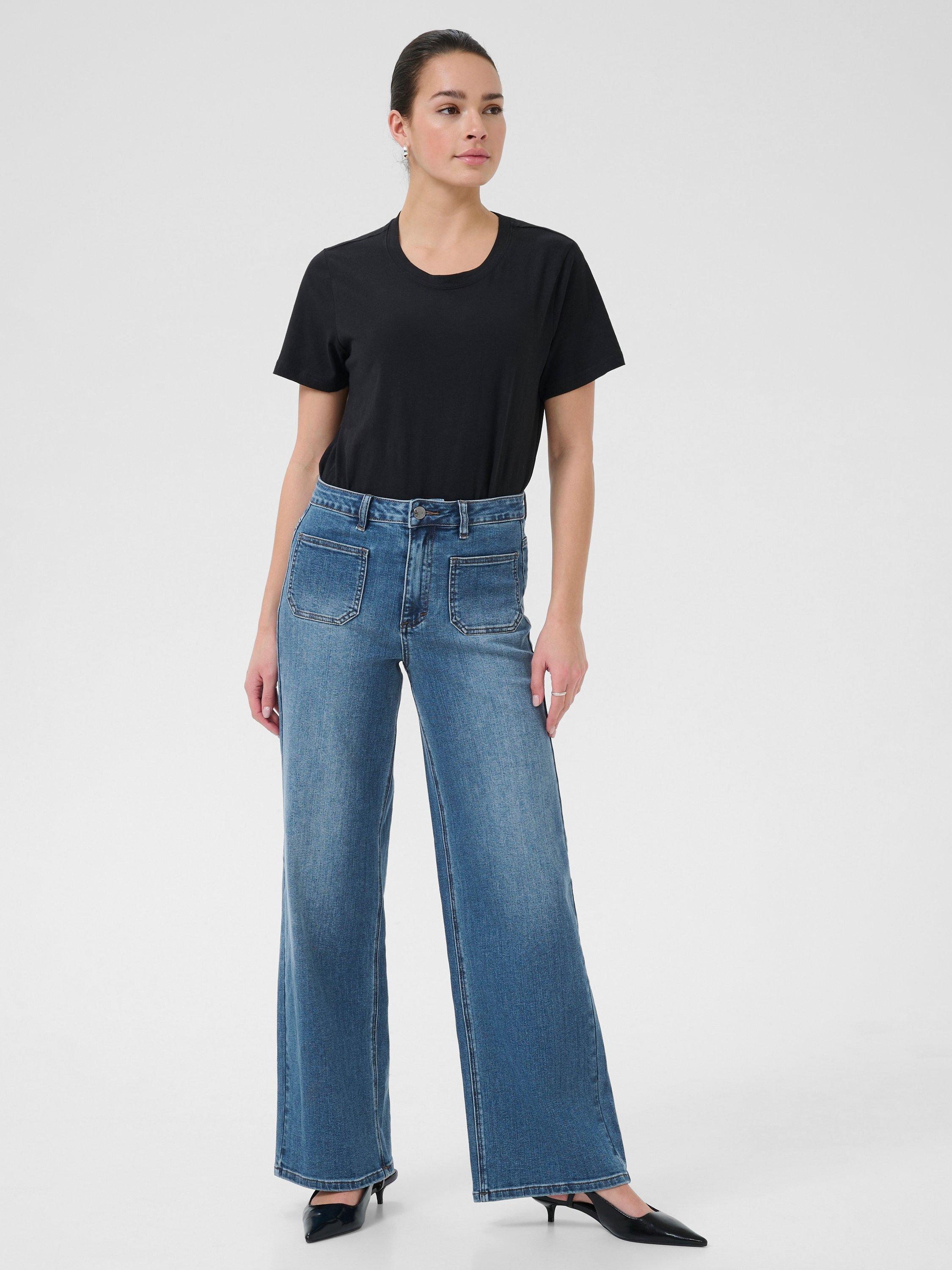 Product image 3 of 6, which shows KAFFE Brook High Waist Wide Leg Jeans, Mid Blue, 26R