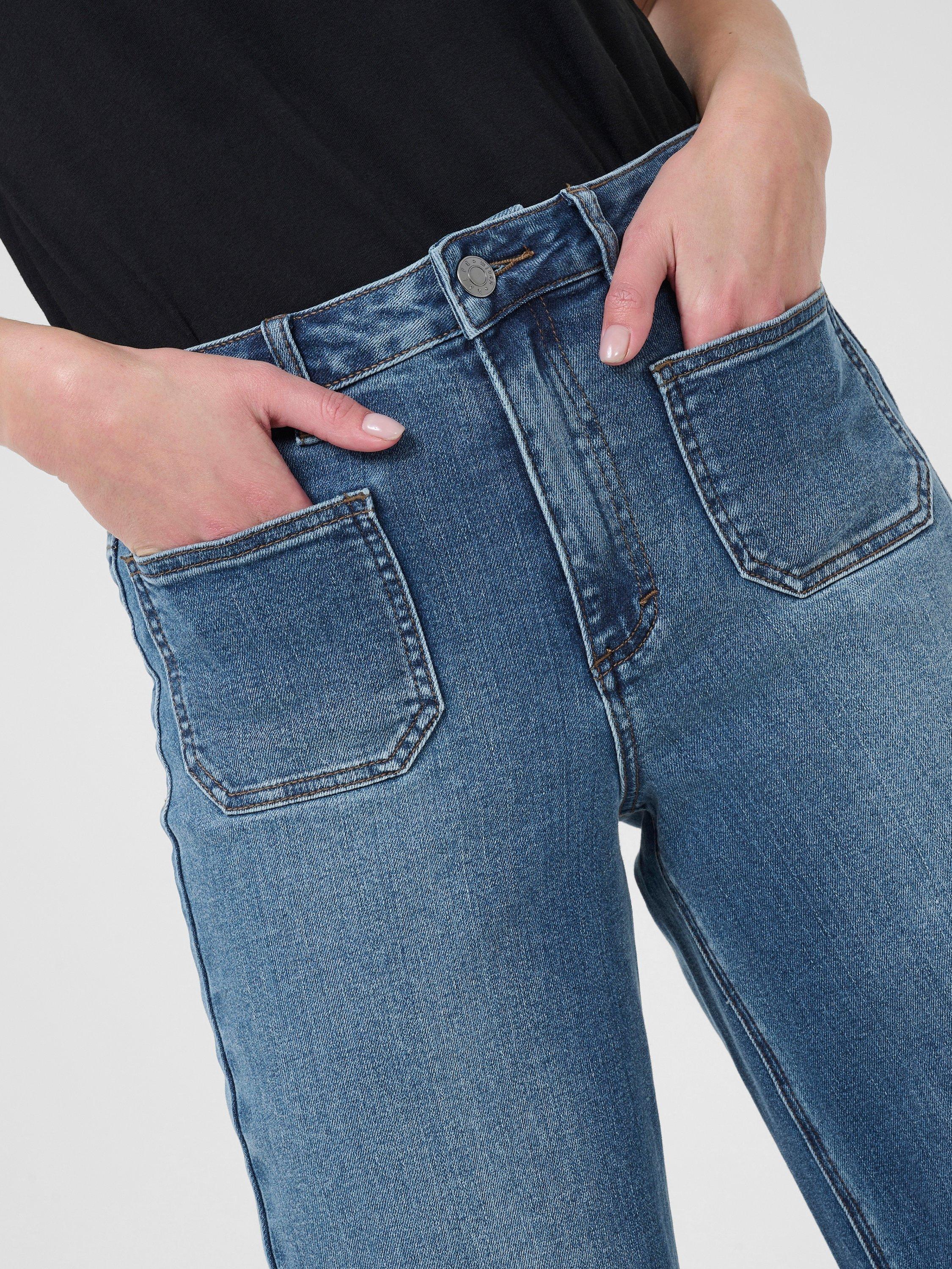 Product image 4 of 6, which shows KAFFE Brook High Waist Wide Leg Jeans, Mid Blue, 26R