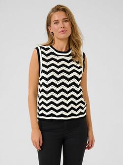 KAFFE Laina Chevron Stripe Sleeveless Jumper, Black/Chalk, Black/Chalk