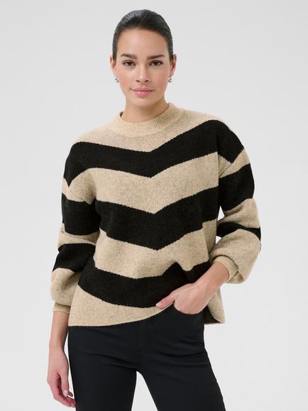 KAFFE Verana Chevron Stripe Jumper, Grey/Black, Grey/Black
