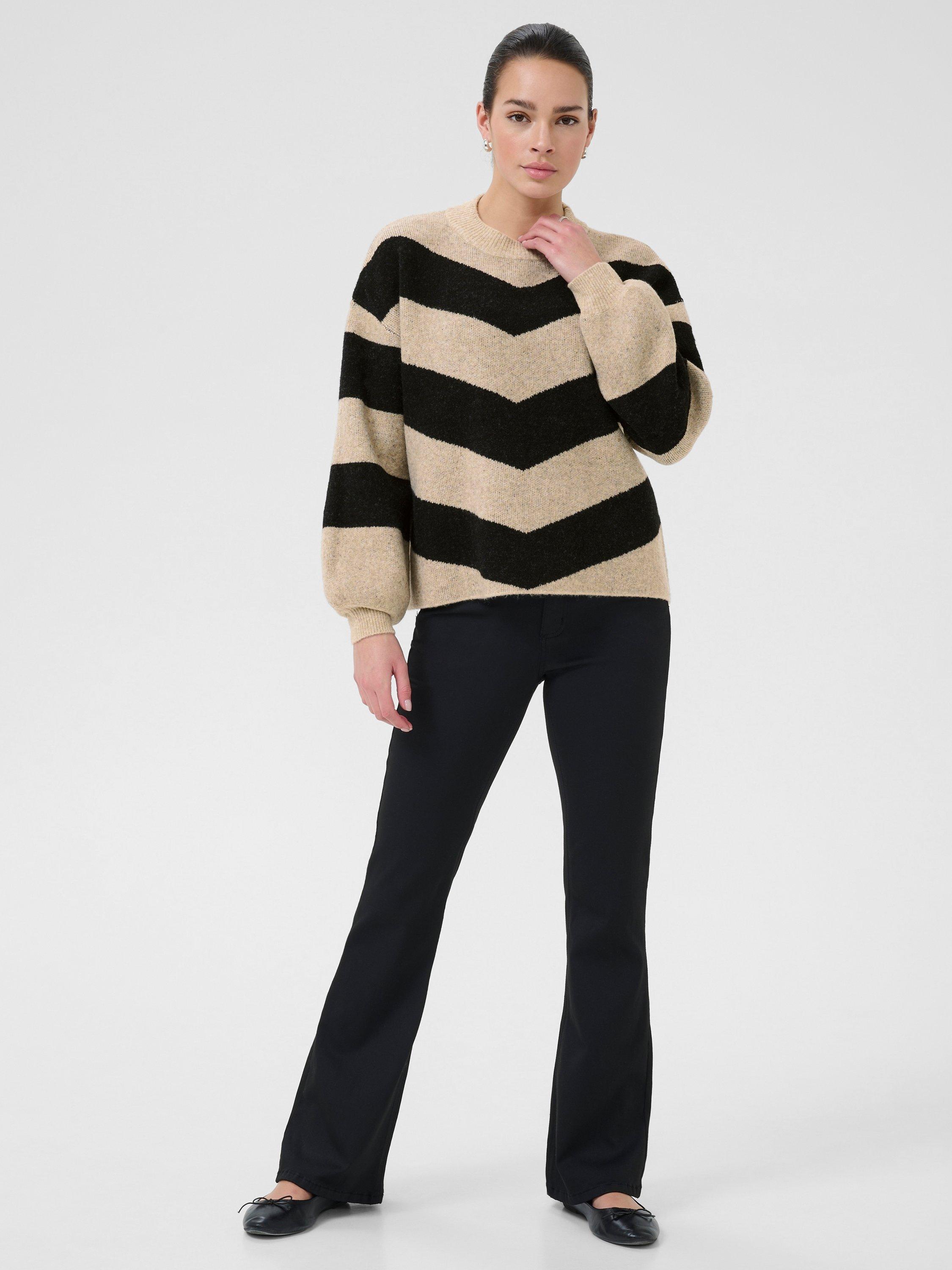 Product image 3 of 6, which shows KAFFE Verana Chevron Stripe Jumper, Grey/Black, XS