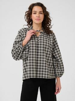 KAFFE Elna Cotton Check Long Sleeve Blouse, Black/Multi, Black/Multi