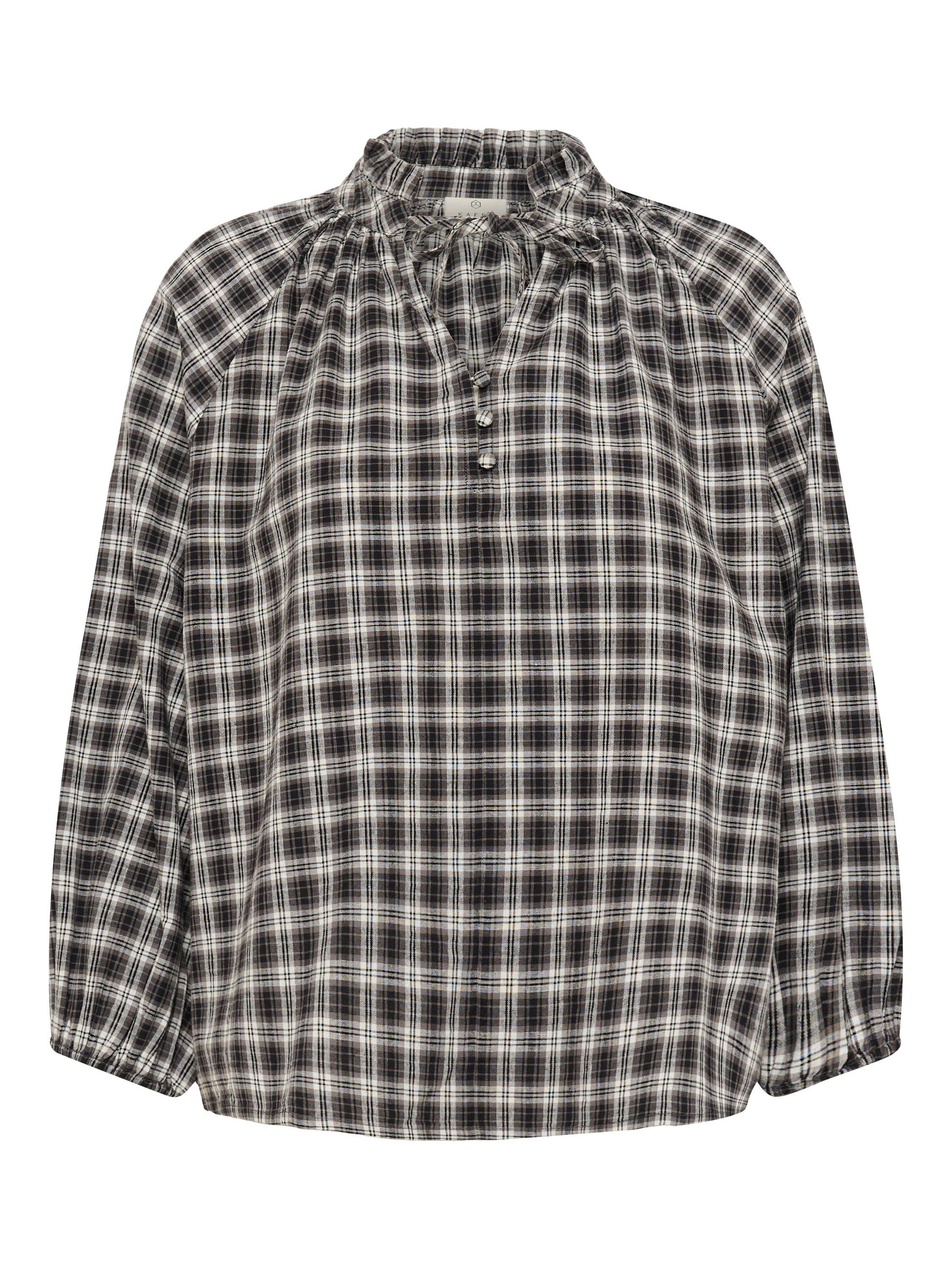 Product image 5 of 6, which shows KAFFE Elna Cotton Check Long Sleeve Blouse, Black/Multi, 8