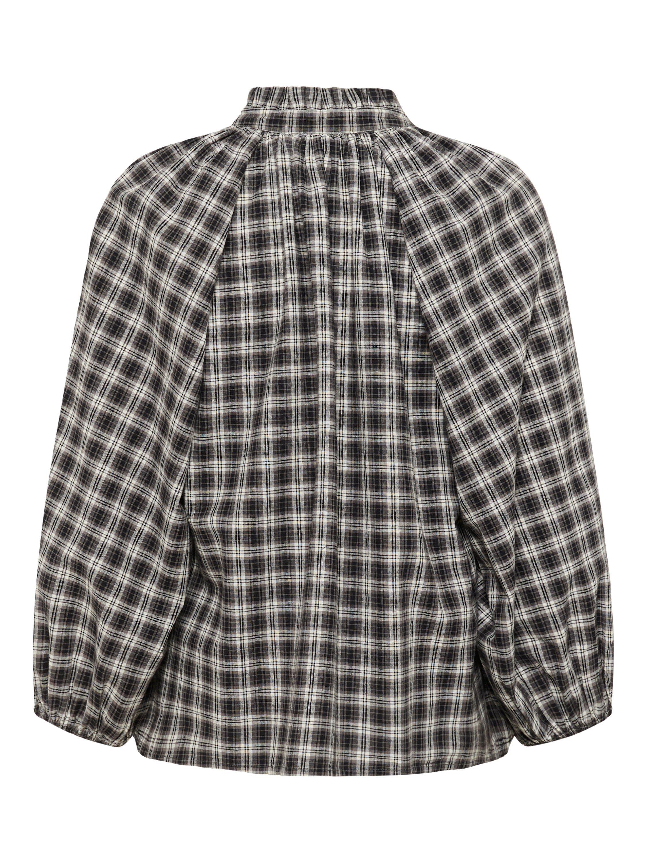 Product image 6 of 6, which shows KAFFE Elna Cotton Check Long Sleeve Blouse, Black/Multi, 8