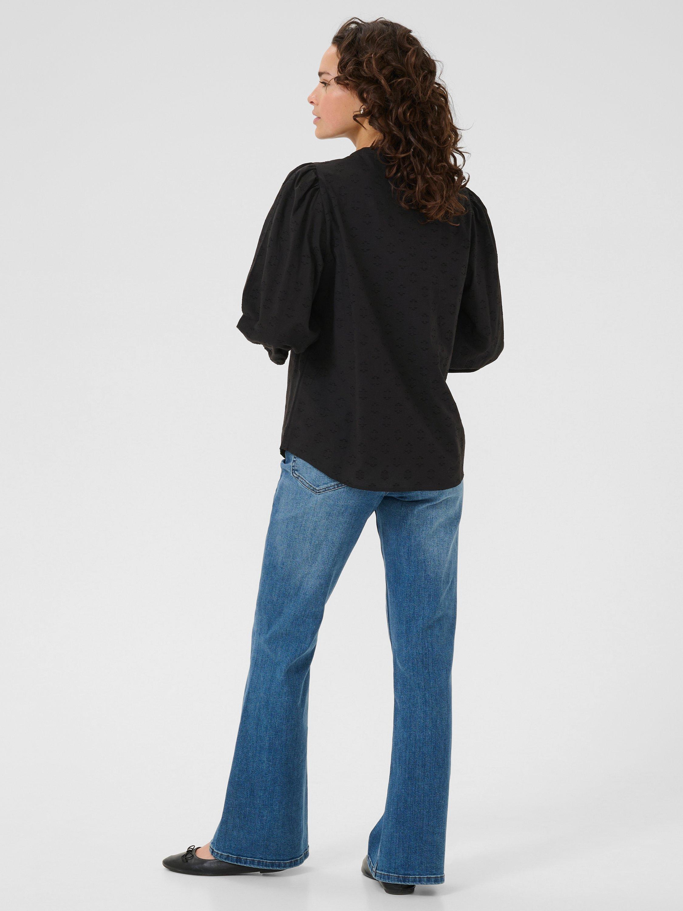 Product image 2 of 6, which shows KAFFE Enya Cotton V-Neck Blouse, Black, 8