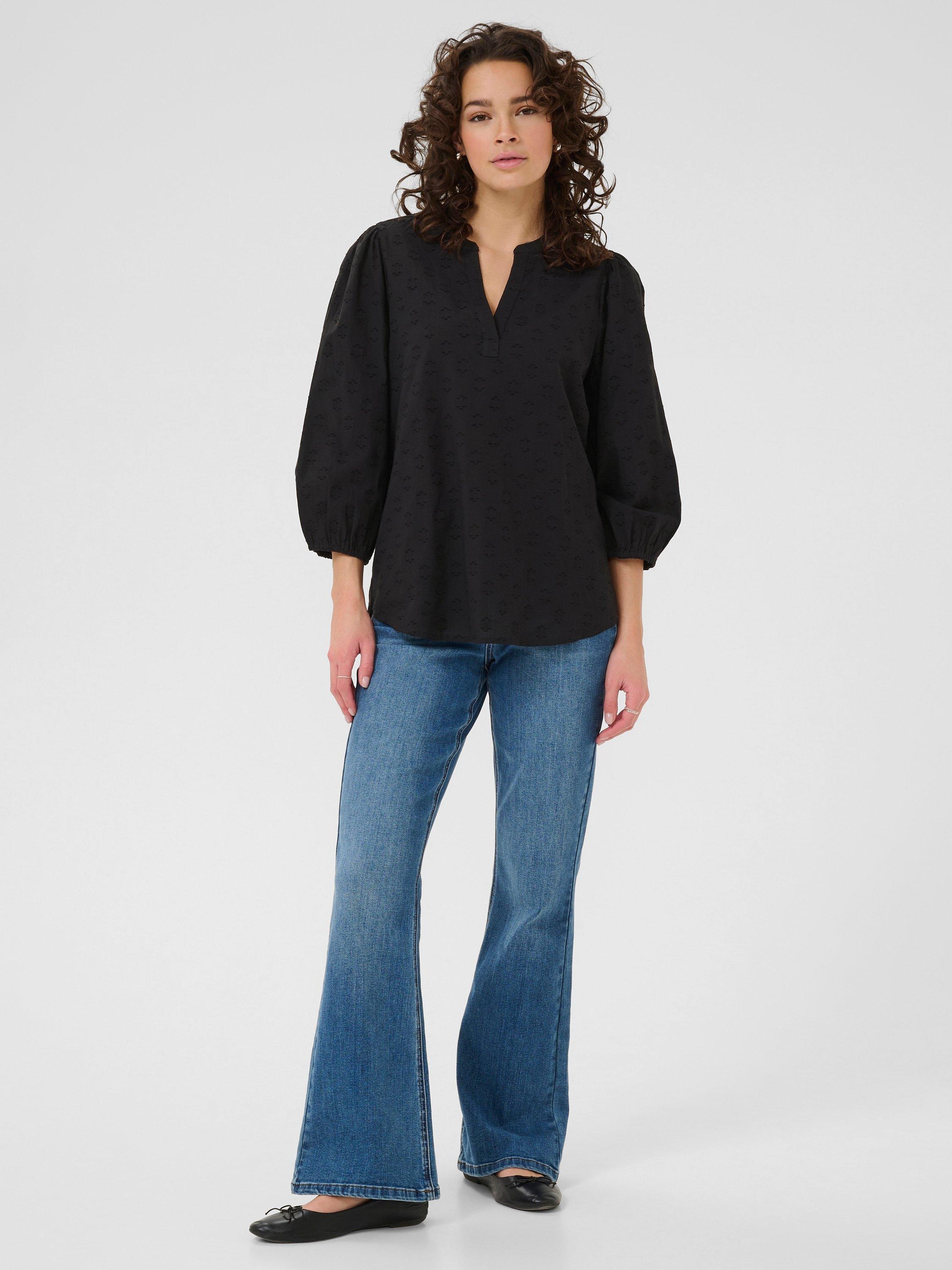 Product image 3 of 6, which shows KAFFE Enya Cotton V-Neck Blouse, Black, 8