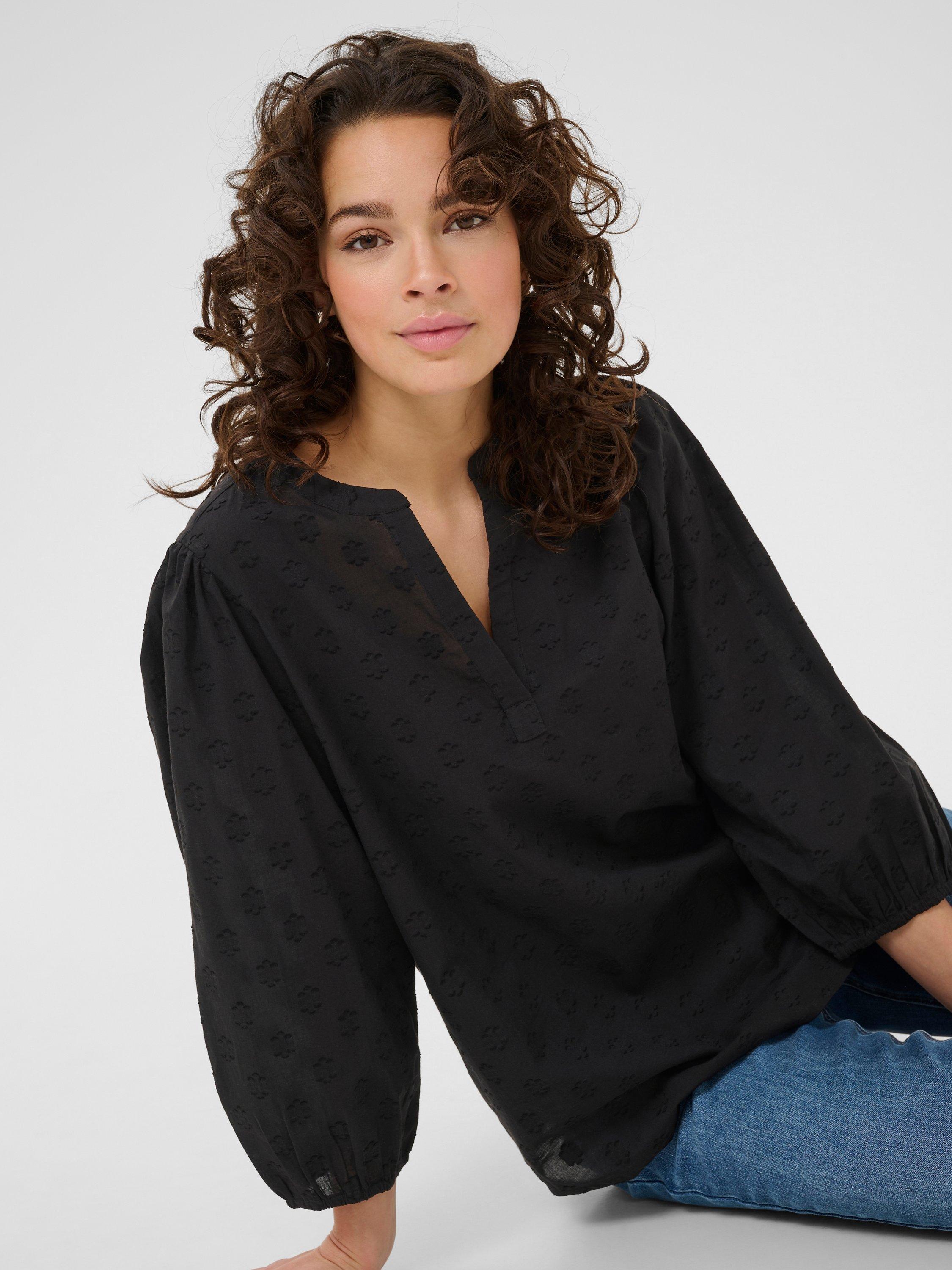 Product image 4 of 6, which shows KAFFE Enya Cotton V-Neck Blouse, Black, 8