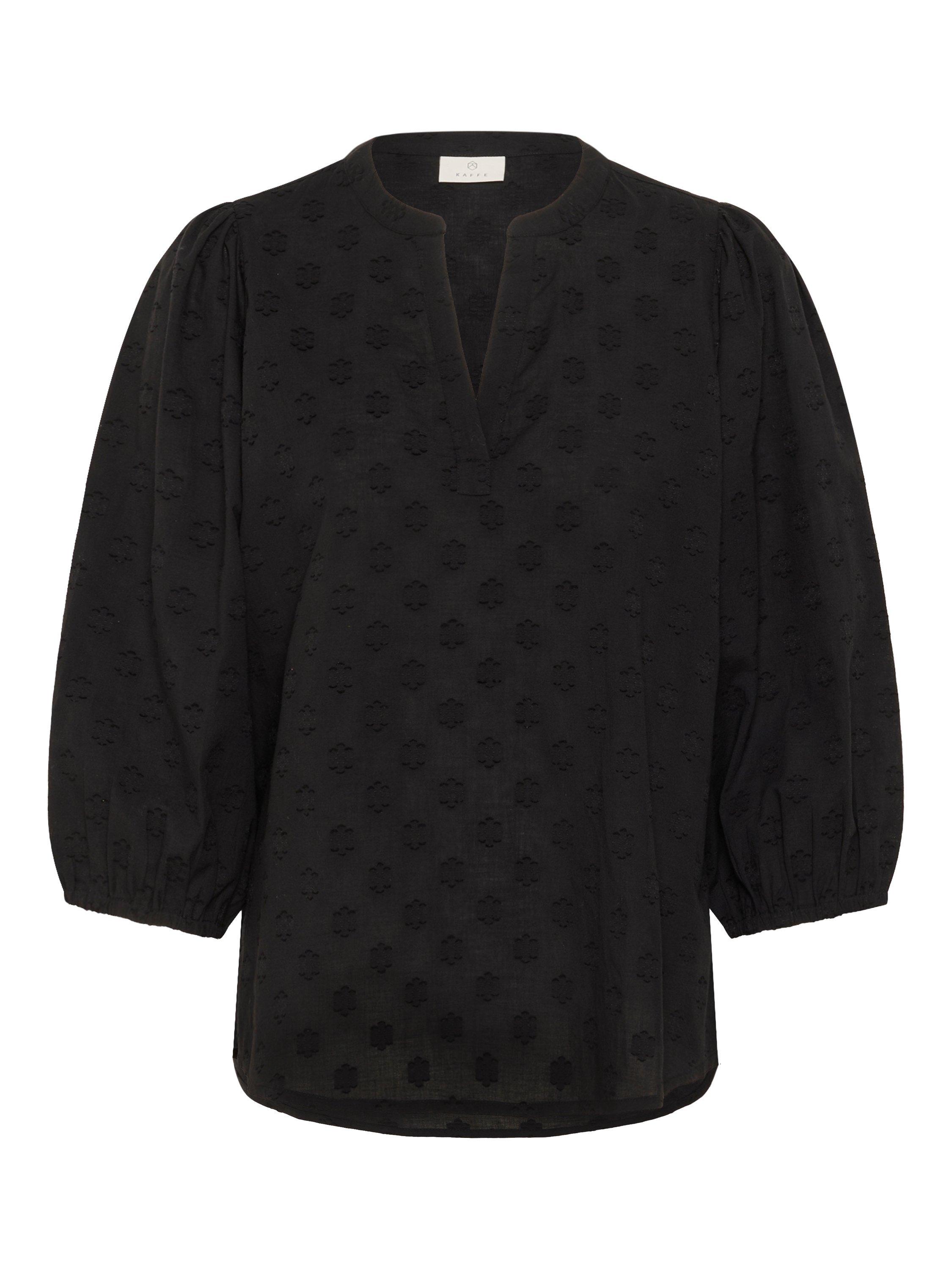 Product image 5 of 6, which shows KAFFE Enya Cotton V-Neck Blouse, Black, 8
