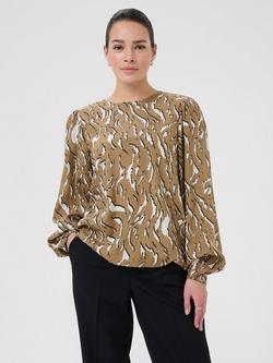 KAFFE Mille Abstract Long Sleeve Top, Toasted Coconut, Toasted Coconut