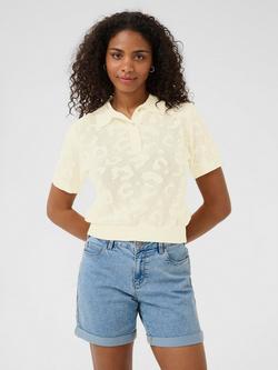 KAFFE Aabela Knit Polo Top, Natural Cream, Natural Cream