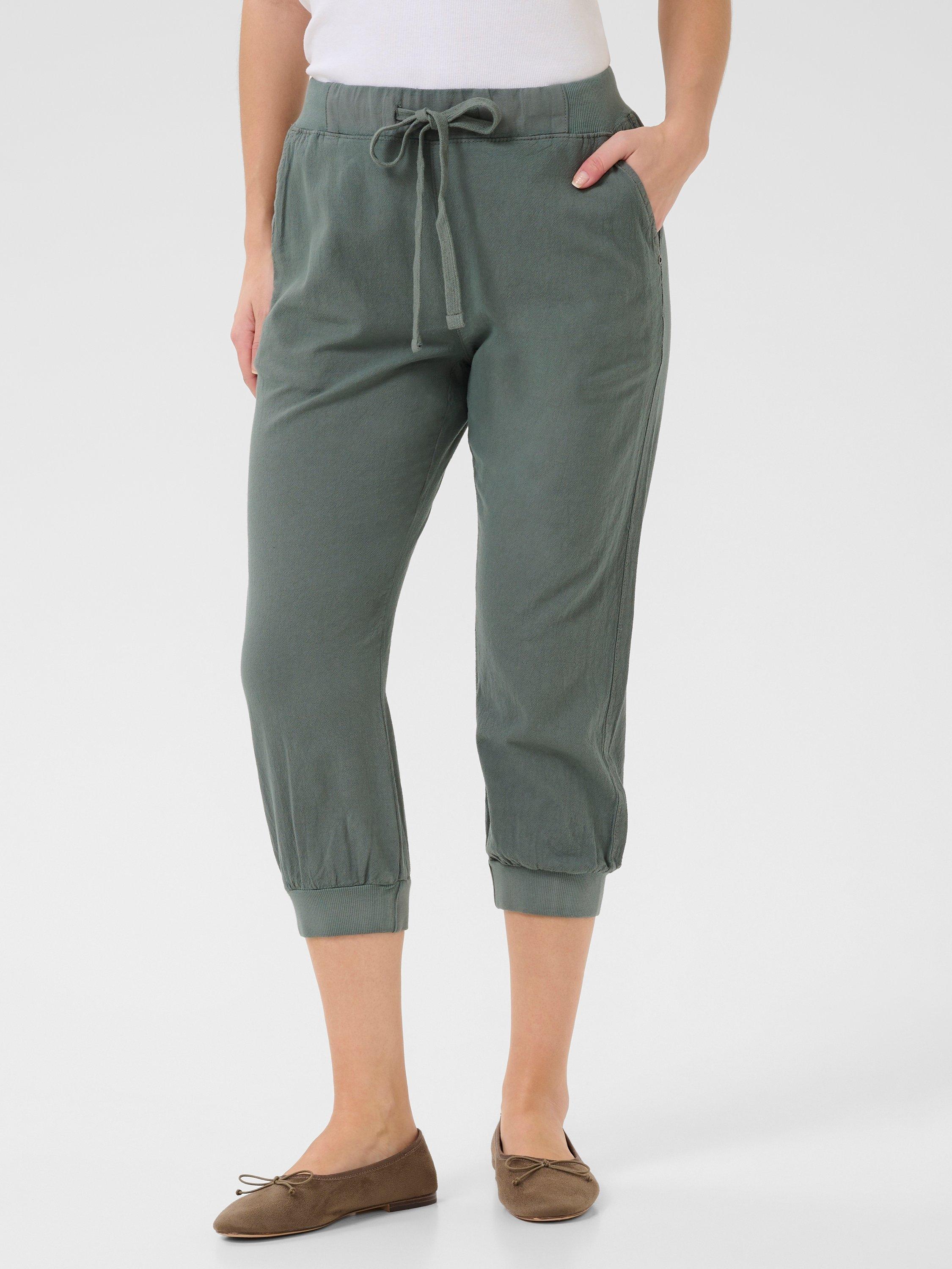 Product image 1 of 5, which shows KAFFE Naya Drawstring Waist Capri Trousers, Balsam Green, 8
