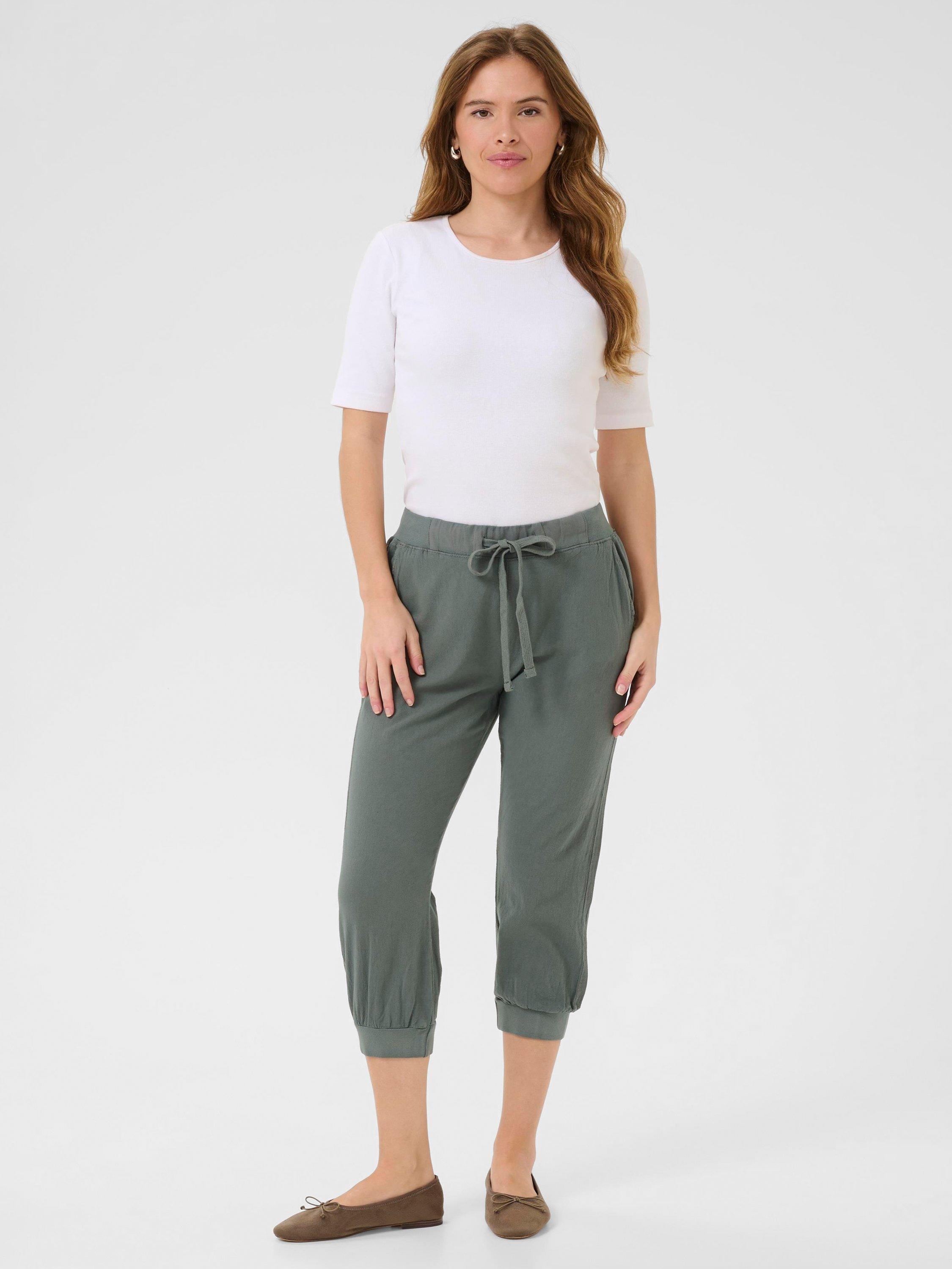 Product image 2 of 5, which shows KAFFE Naya Drawstring Waist Capri Trousers, Balsam Green, 8