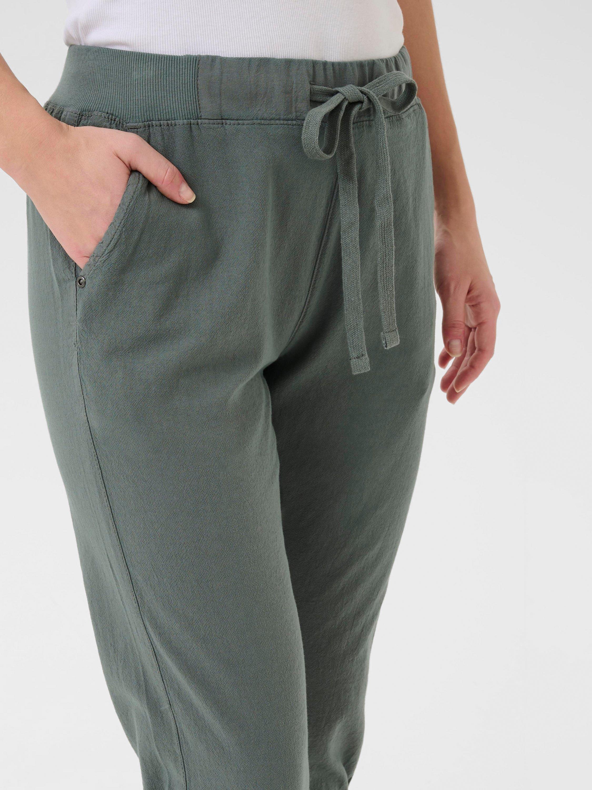Product image 3 of 5, which shows KAFFE Naya Drawstring Waist Capri Trousers, Balsam Green, 8
