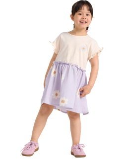 Lindex Kids' Floral Gathered Waist Dress, Light Dusty Lilac, Light Dusty Lilac