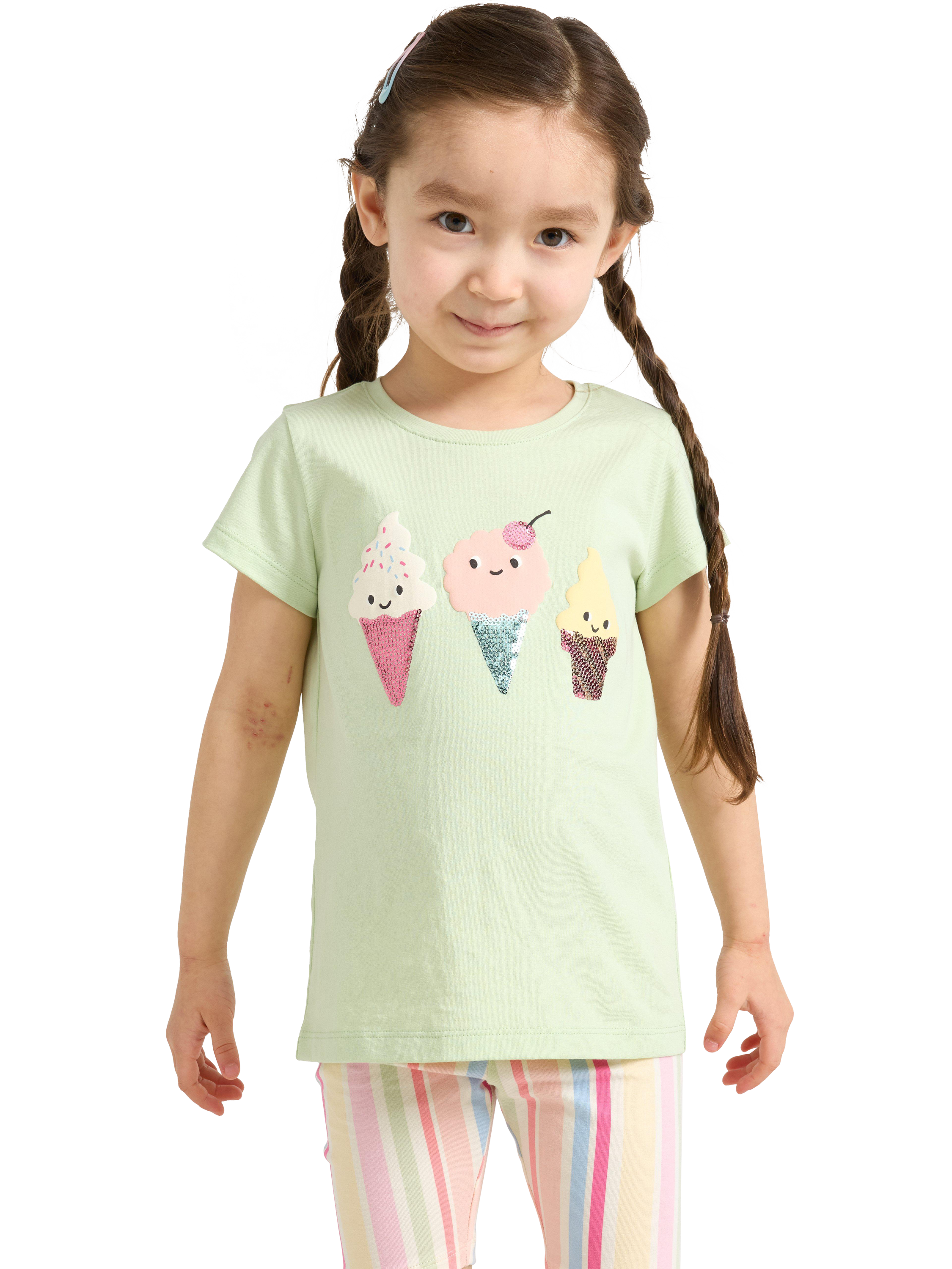 Product image 1 of 5, which shows Lindex Kids' Ice Cream Sequin T-Shirt, Light Green, 2-3 years