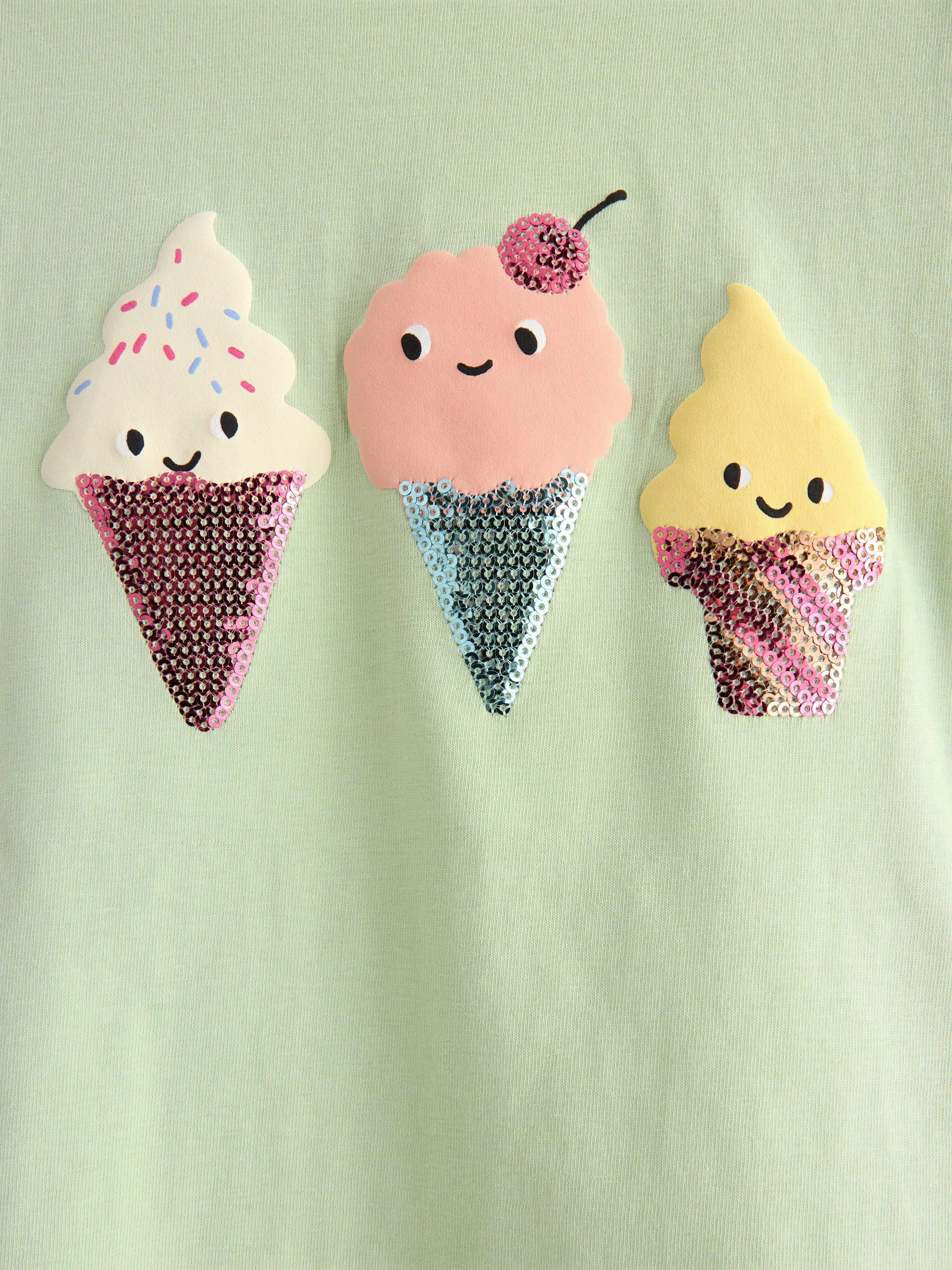 Product image 5 of 5, which shows Lindex Kids' Ice Cream Sequin T-Shirt, Light Green, 2-3 years