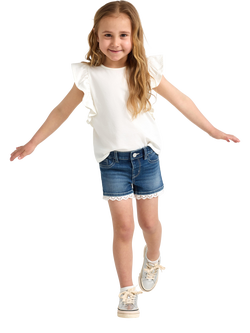Lindex Kids' Lace Hem Denim Shorts, Denim, Denim