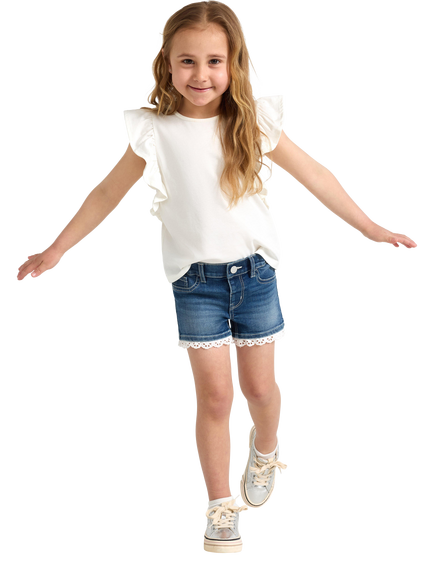 Lindex Kids' Lace Hem Denim Shorts, Denim, Denim