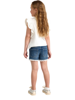 Lindex Kids' Lace Hem Denim Shorts, Denim - view 2, Denim