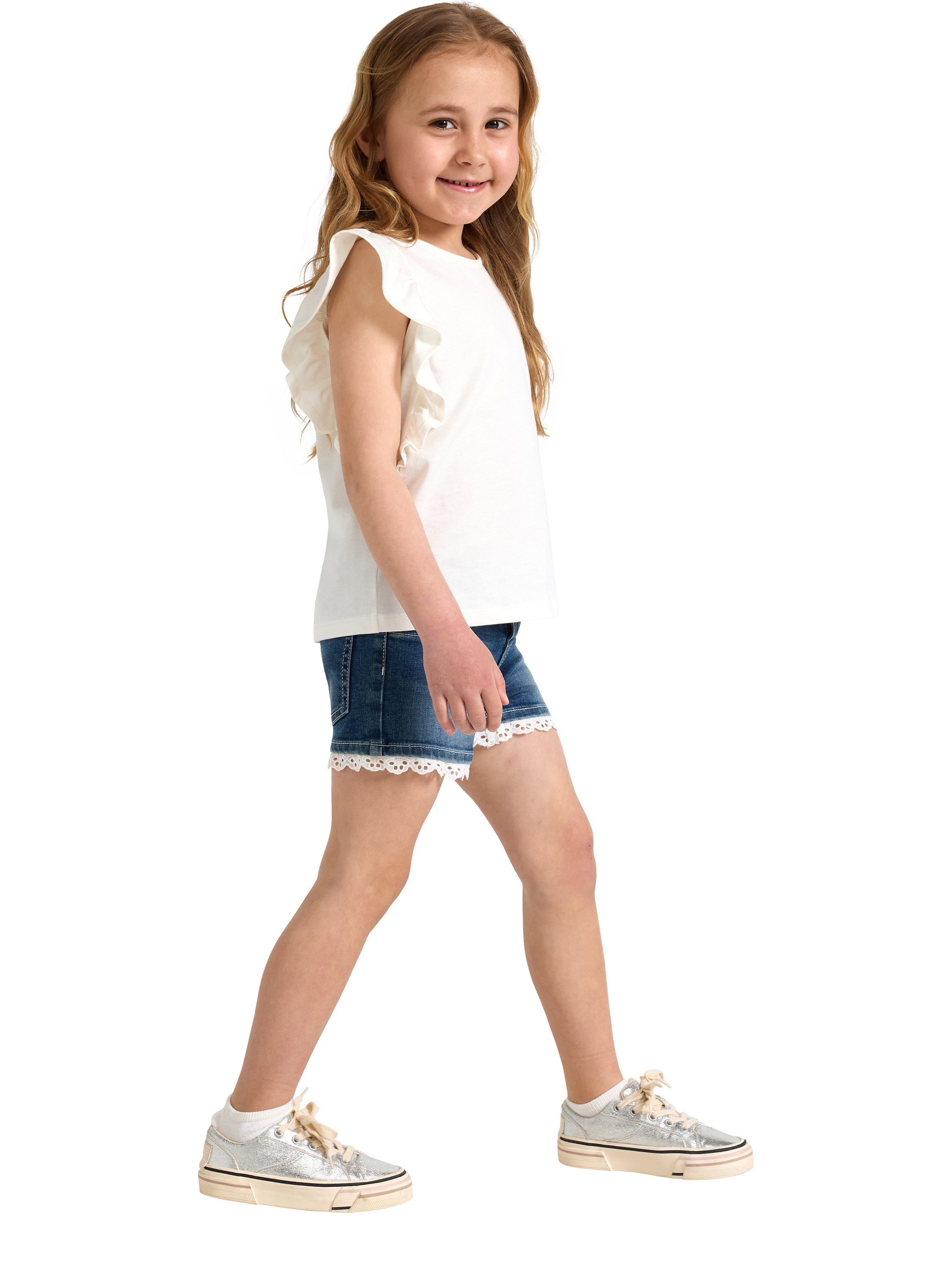 Product image 3 of 6, which shows Lindex Kids' Lace Hem Denim Shorts, Denim, 18-24 months