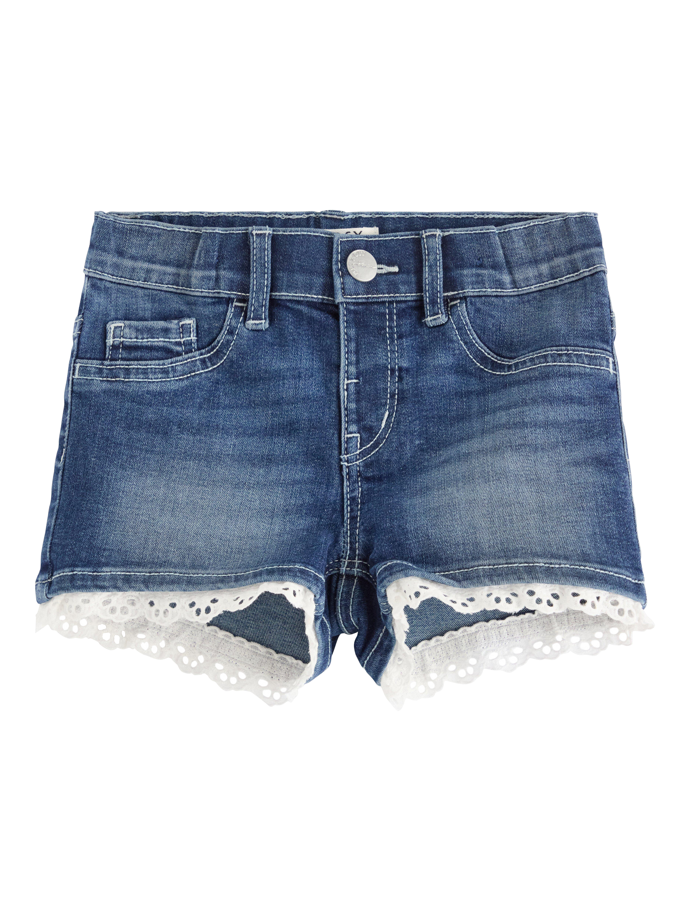 Product image 4 of 6, which shows Lindex Kids' Lace Hem Denim Shorts, Denim, 18-24 months