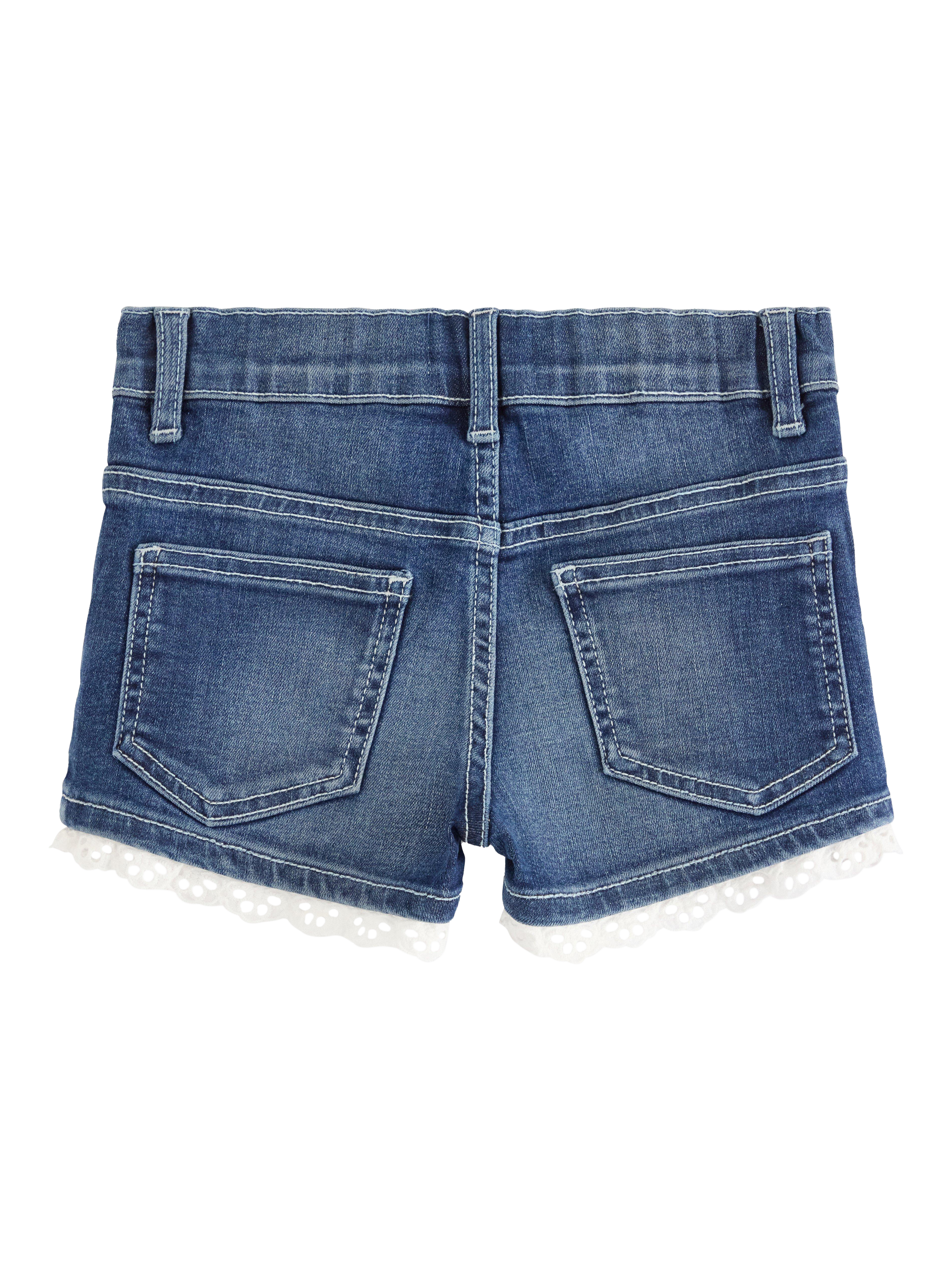 Product image 5 of 6, which shows Lindex Kids' Lace Hem Denim Shorts, Denim, 18-24 months