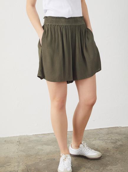 Sisters Point Imsa Elasticated Waist Shorts, Khaki, Khaki