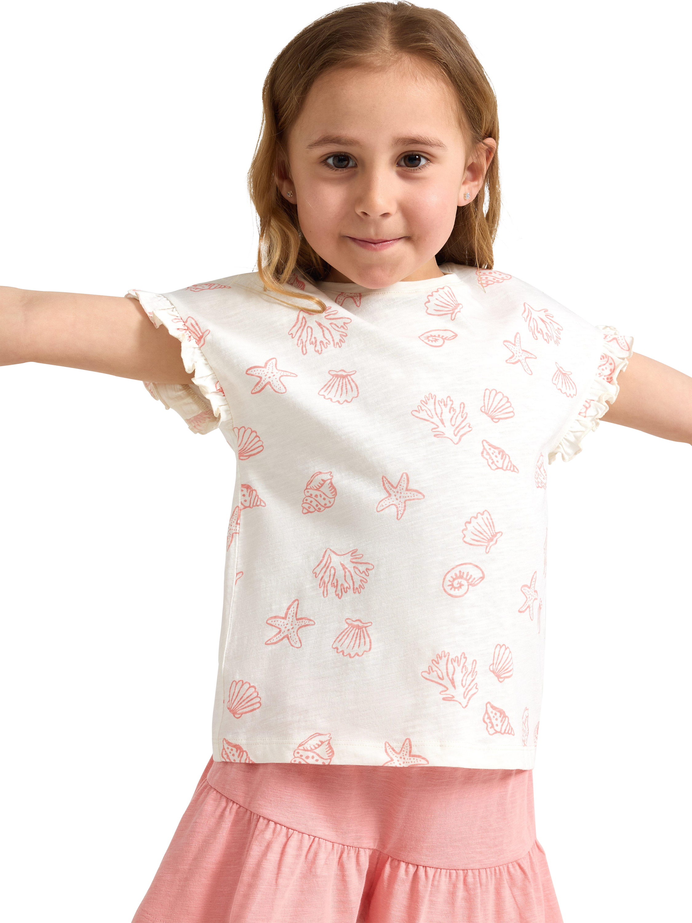 Product image 1 of 6, which shows Lindex Kids' Seashells Frill Trim Top, White, 18-24 months
