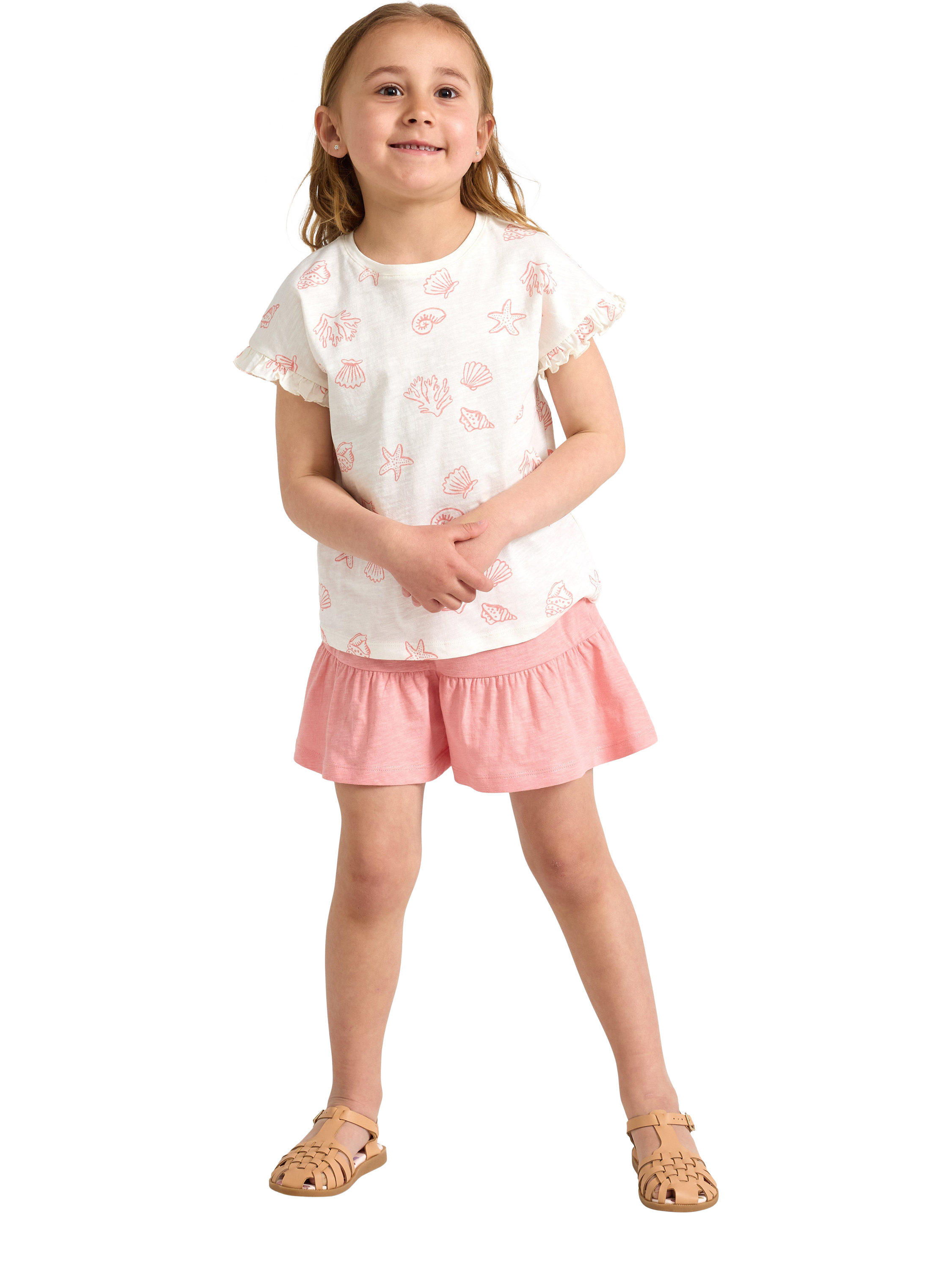 Product image 2 of 6, which shows Lindex Kids' Seashells Frill Trim Top, White, 18-24 months