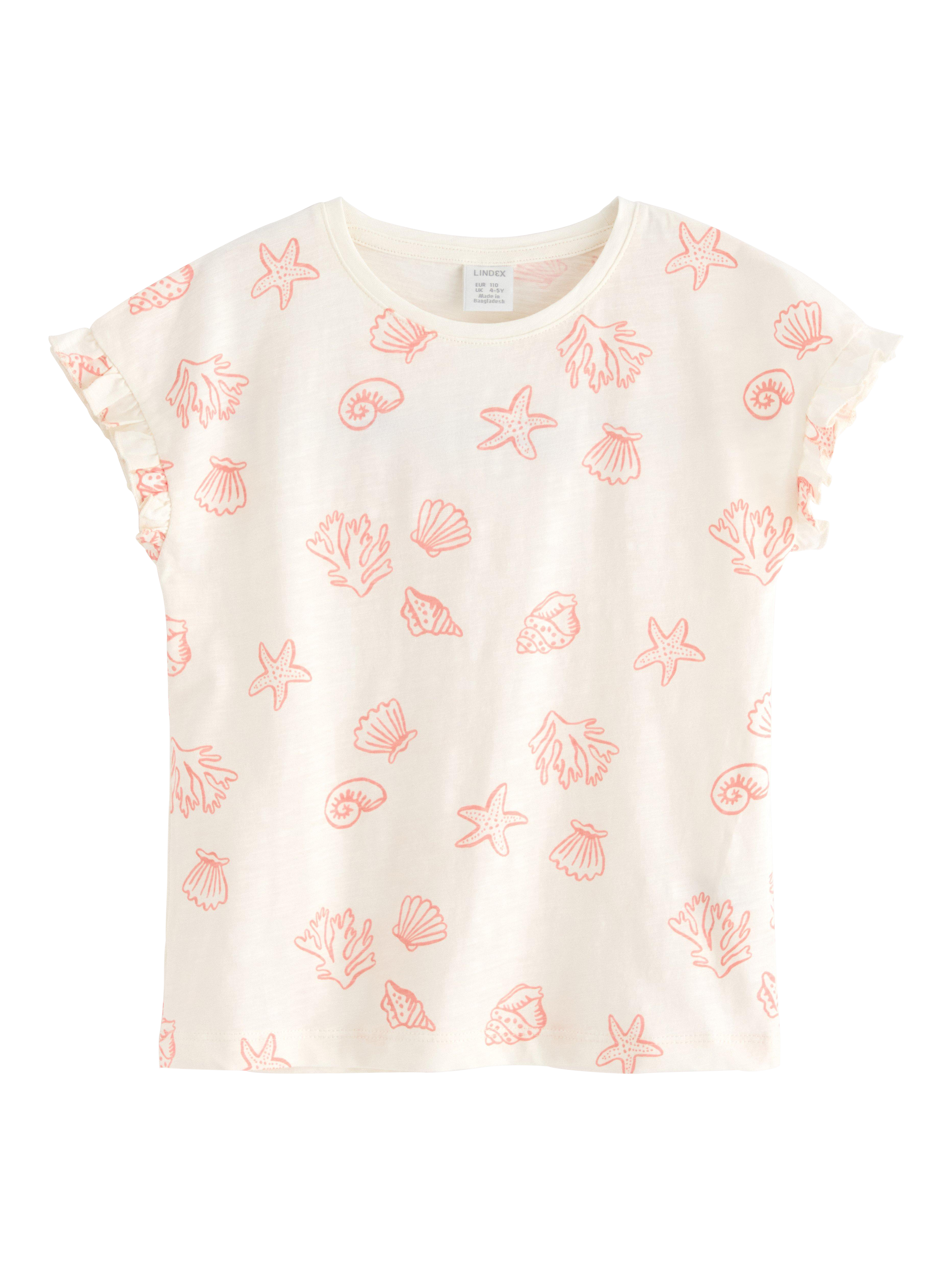 Product image 4 of 6, which shows Lindex Kids' Seashells Frill Trim Top, White, 18-24 months