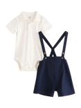 Lindex Kids' Bodysuit and Dungarees Set, Light Dusty White