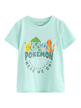 Lindex Kids' Cotton Pokémon Print T-Shirt, Light Dusty Turquoise