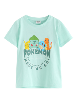 Lindex Kids' Cotton Pokémon Print T-Shirt, Light Dusty Turquoise, Light Dusty Turquoise