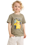Lindex Kids' Pokémon Pikachu Print T-Shirt, Light Dusty Khaki