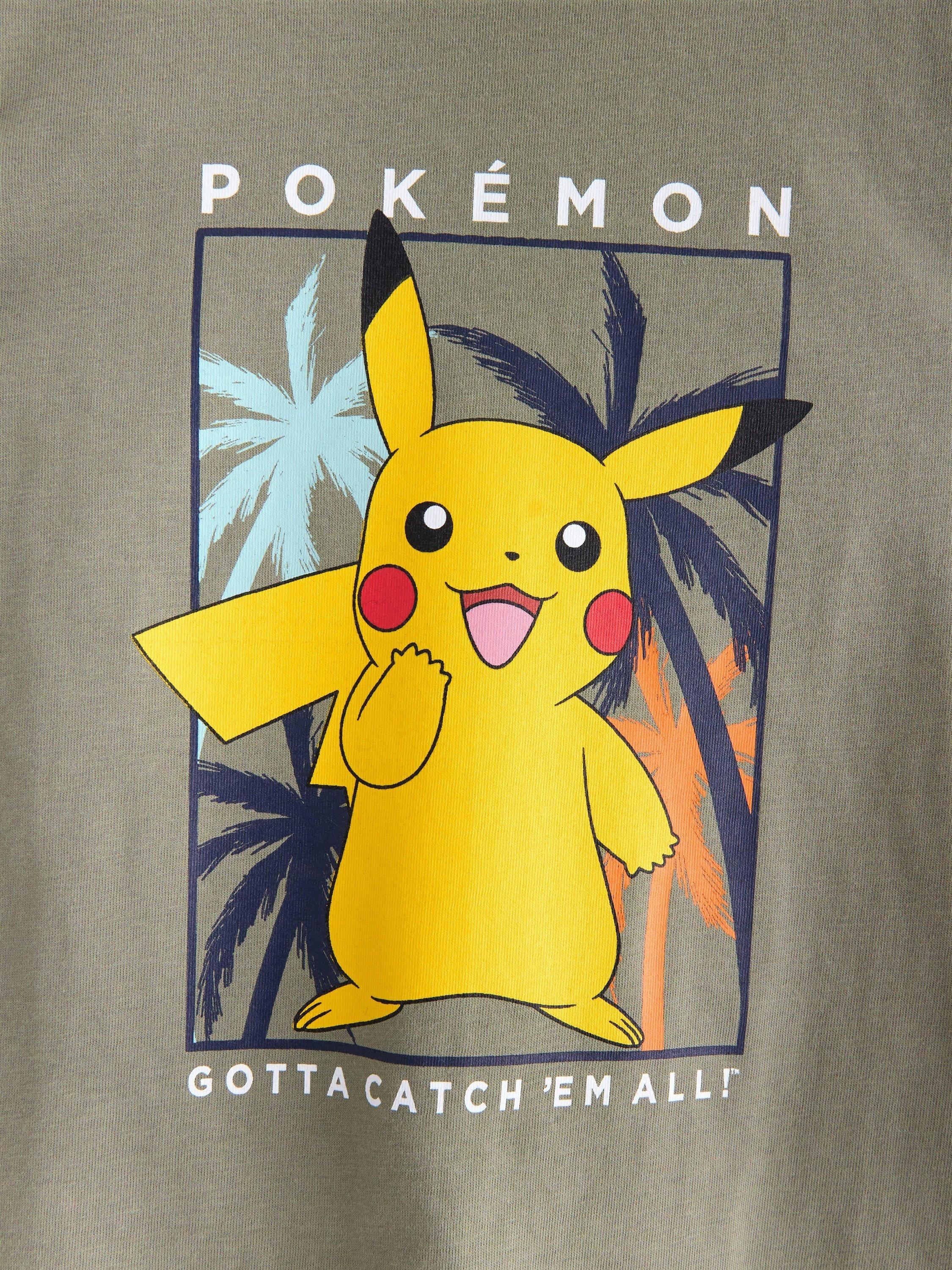 Product image 6 of 6, which shows Lindex Kids' Pokémon Pikachu Print T-Shirt, Light Dusty Khaki, 2-4 years