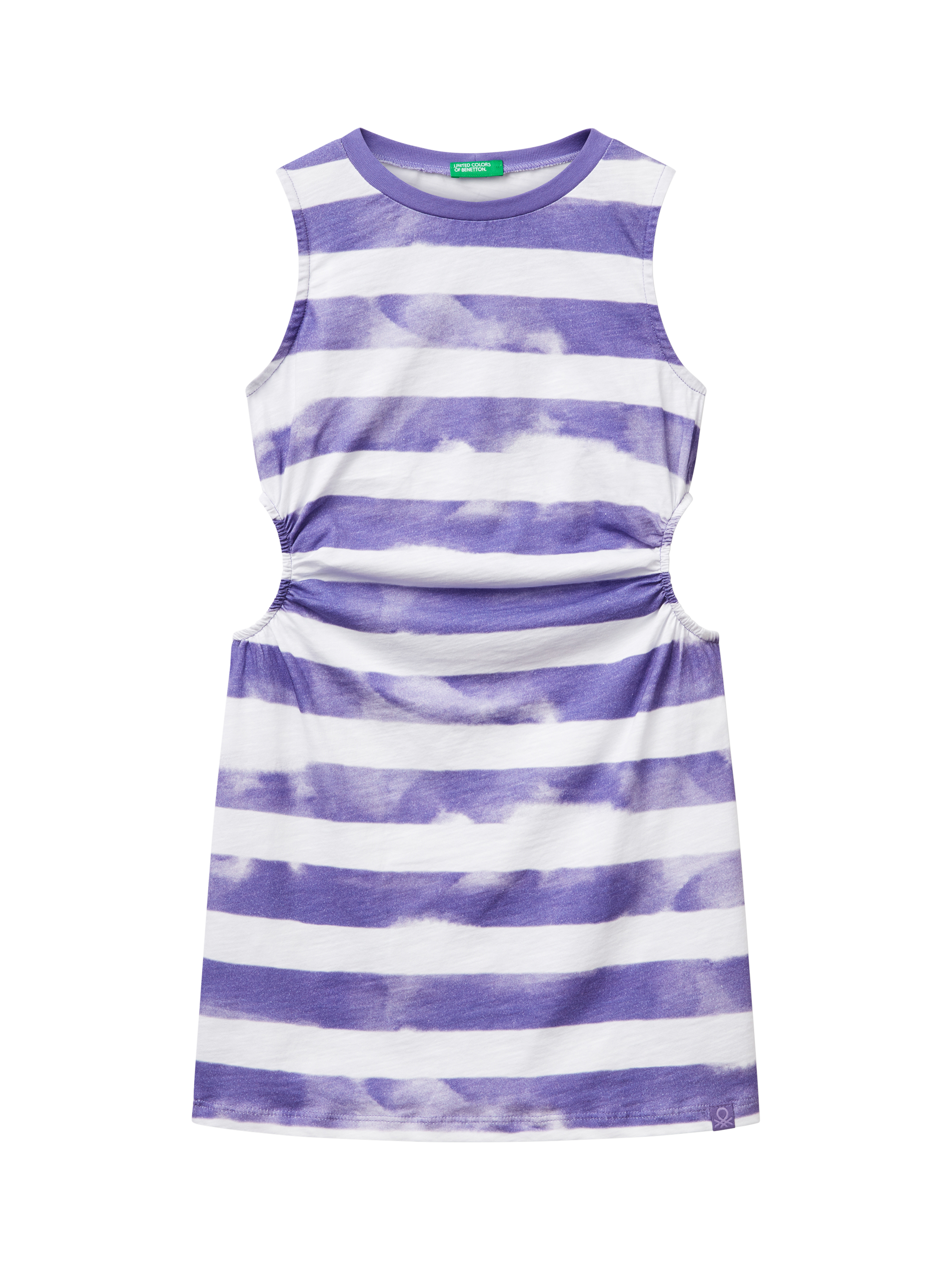 Product image 1 of 3, which shows Benetton Kids' Cotton Sleeveless Cut Out Jersey Dress, Periwinkle, 6-7 years