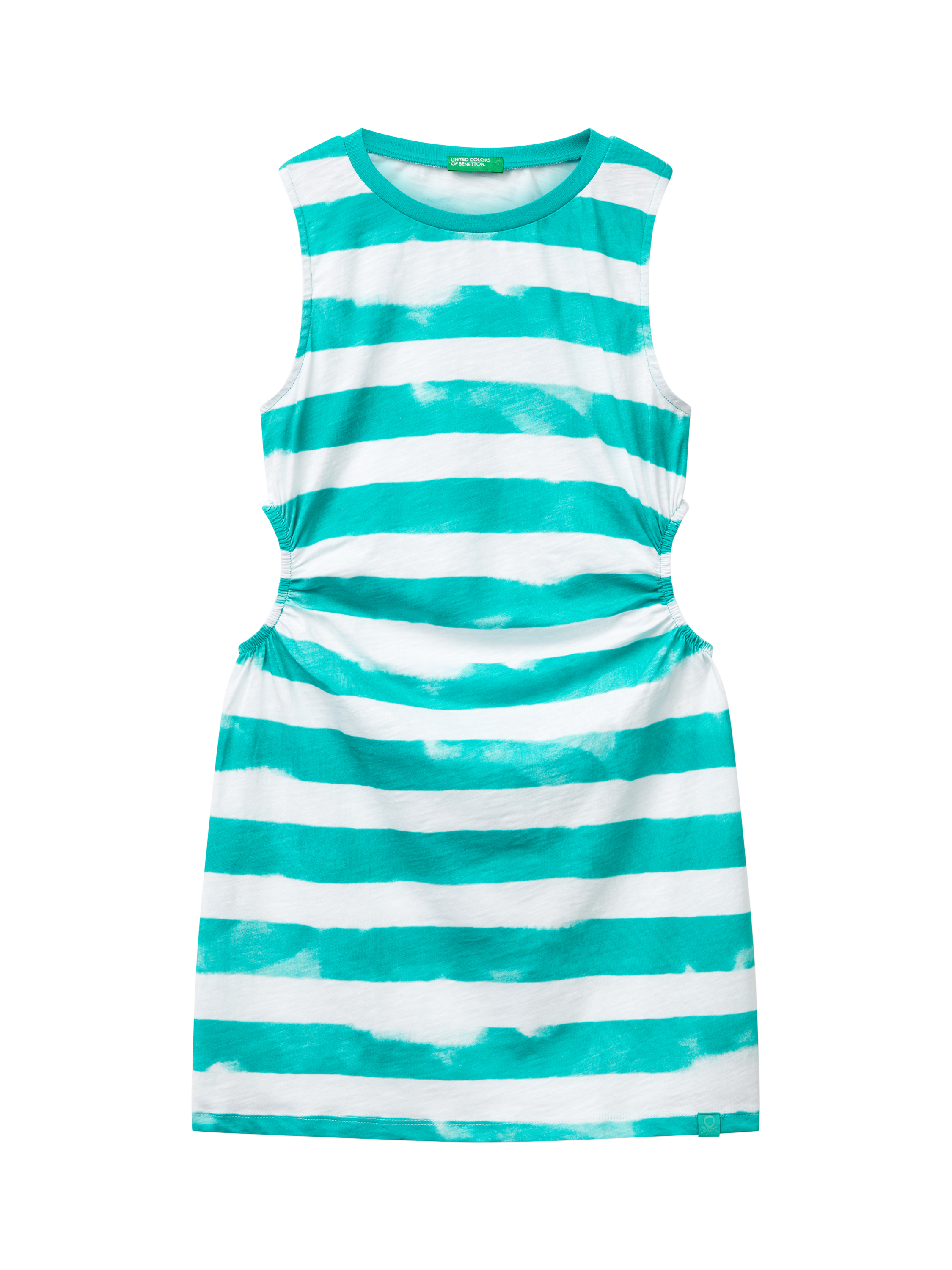 Product image 1 of 3, which shows Benetton Kids' Cotton Sleeveless Cut Out Jersey Dress, Teal Green, 6-7 years