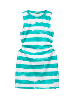 Benetton Kids' Cotton Sleeveless Cut Out Jersey Dress, Teal Green