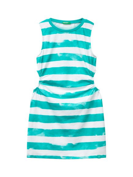 Benetton Kids' Cotton Sleeveless Cut Out Jersey Dress, Teal Green