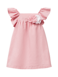 Benetton Kids' Linen Blend Flower Appliqué Dress, Pink