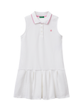 Benetton Kids' Cotton Pique Sleeveless Polo Dress, Optical White
