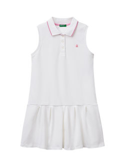 Benetton Kids' Cotton Pique Sleeveless Polo Dress, Optical White, Optical White