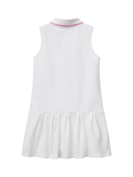 Benetton Kids' Cotton Pique Sleeveless Polo Dress, Optical White - view 2, Optical White