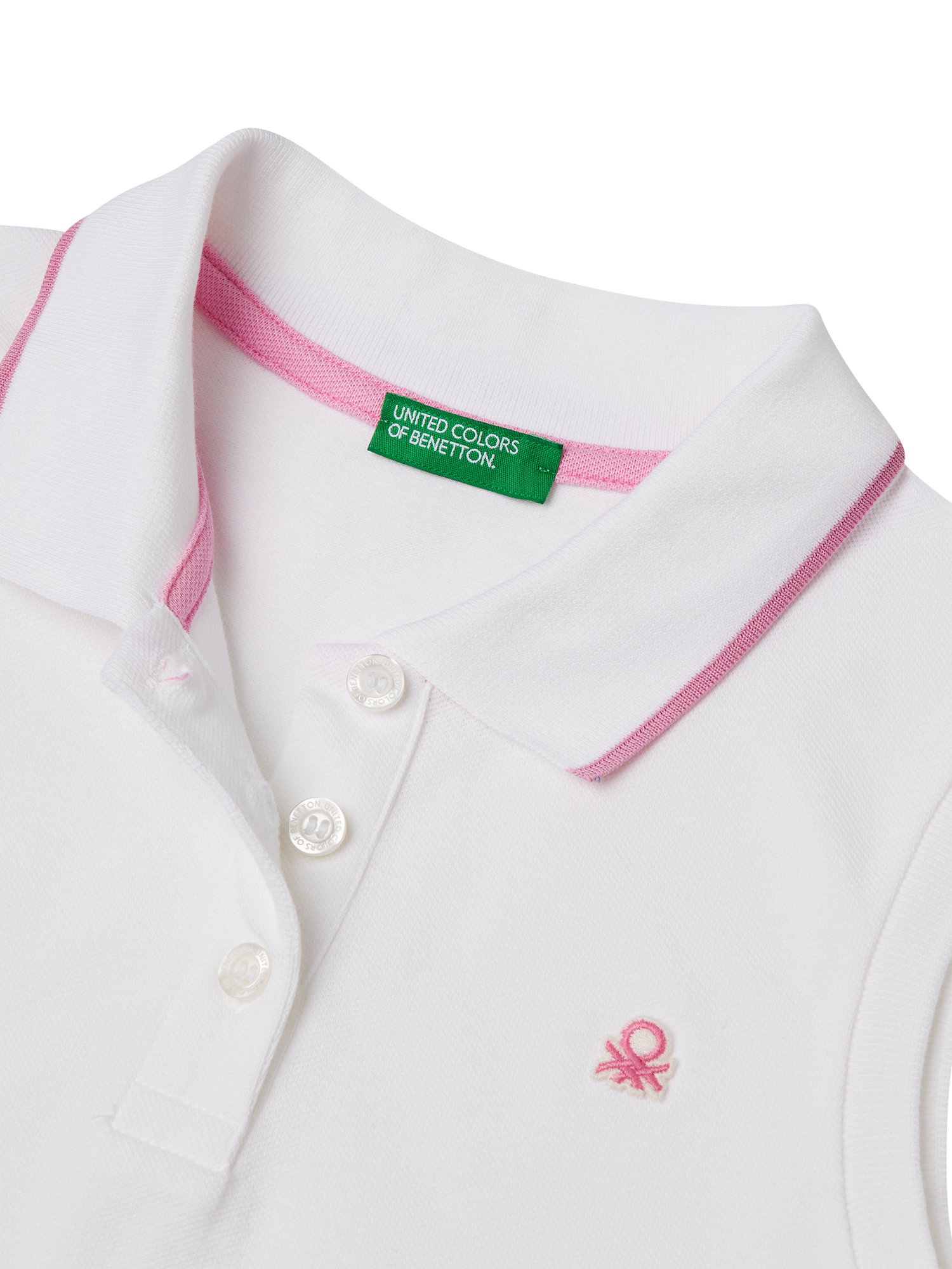 Product image 3 of 3, which shows Benetton Kids' Cotton Pique Sleeveless Polo Dress, Optical White, 6-7 years