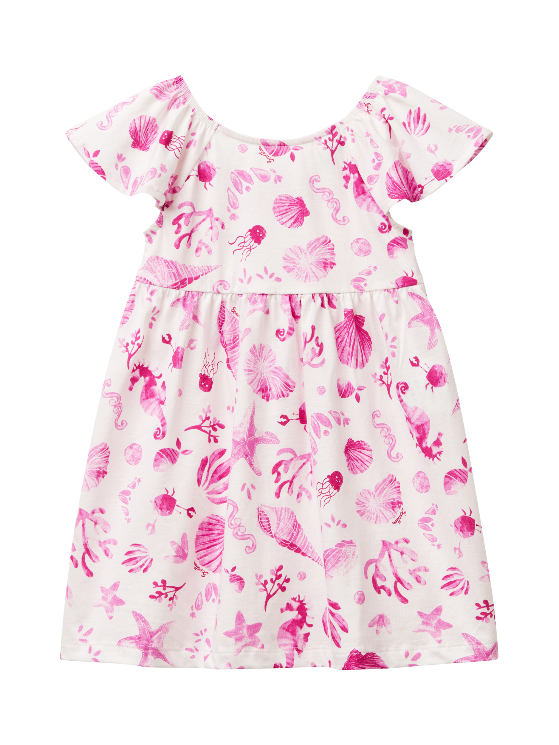Product image 1 of 3, which shows Benetton Kids' Cotton Short Sleeved Seashell Dress, Multicolor, 3-4 years