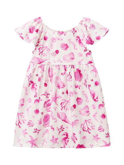 Benetton Kids' Cotton Short Sleeved Seashell Dress, Multicolor