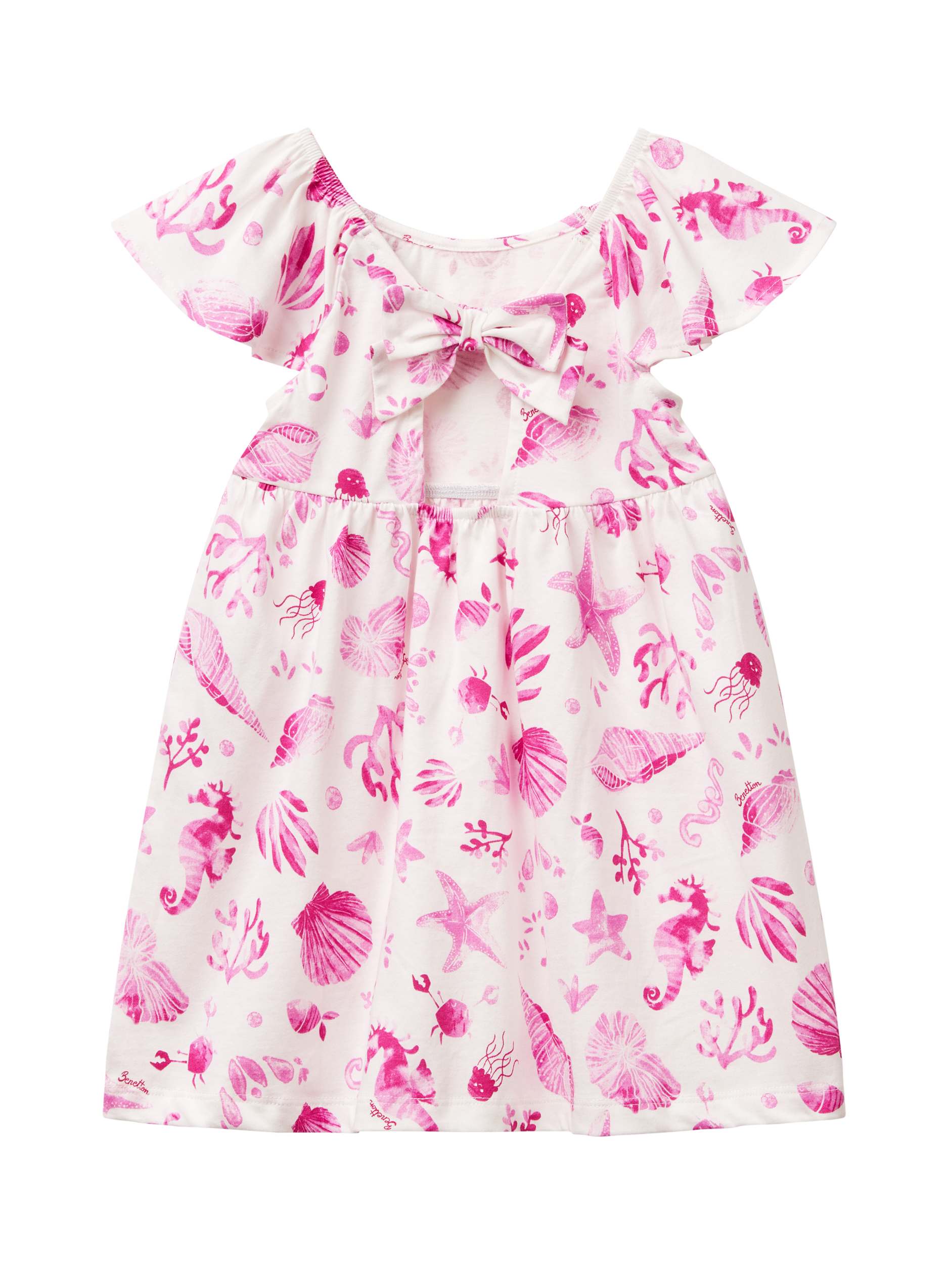 Product image 2 of 3, which shows Benetton Kids' Cotton Short Sleeved Seashell Dress, Multicolor, 3-4 years